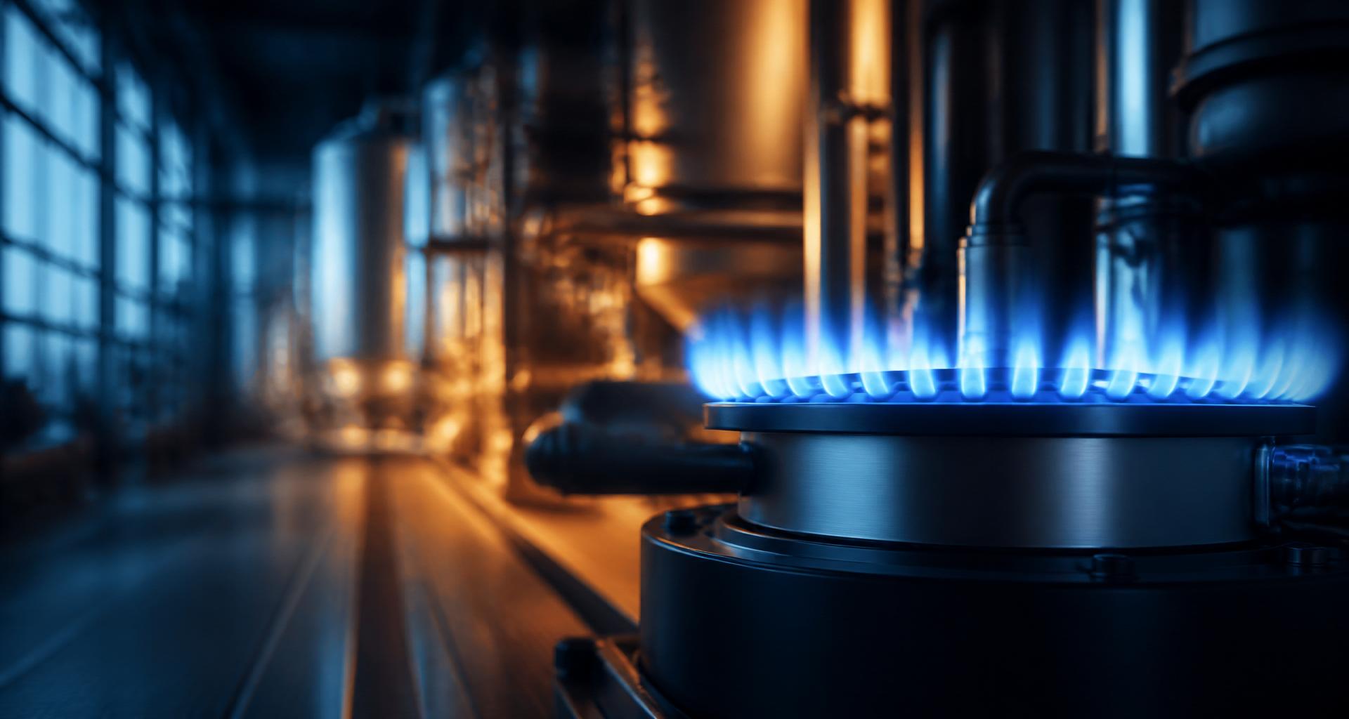 Installation professionnelle au gaz avec flamme bleue contrôlée